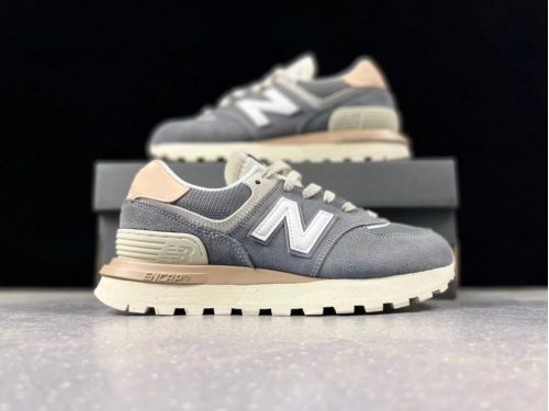New Balance 574+ Chunky Suede Sneakers Gray and Beige