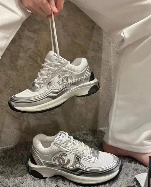 Chanel Runner Sneakers Chunky Mesh Trainers White and Silver