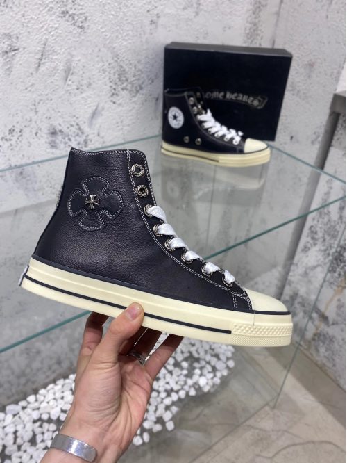 Chrome Hearts Leather High Top Sneakers Chunky Black