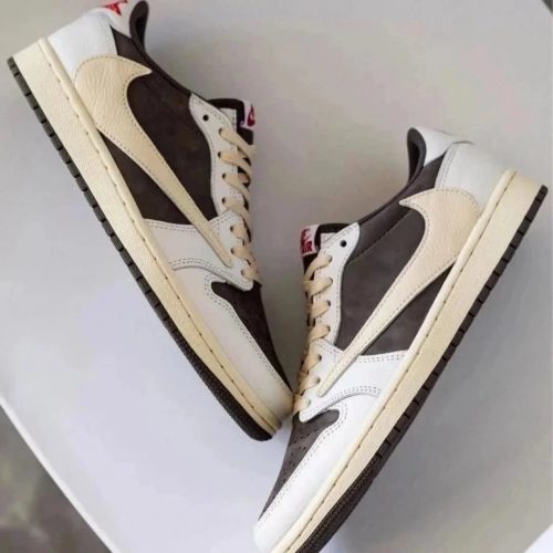 Nike Air Jordan 1 Low Travis Scott Reverse Mocha Low Top Sneakers Brown and White