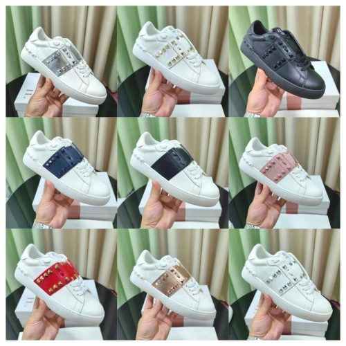 Valentino Open Skate Studded Leather Sneakers Multicolor
