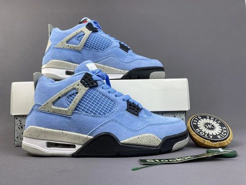Jordan 4 Retro University Blue Chunky Sneakers Suede Light Blue