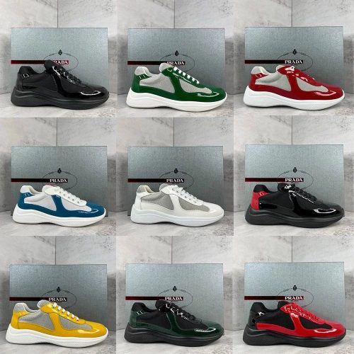 Prada Patent Leather and Mesh Sneakers Chunky Low Top Sneakers Multicolor