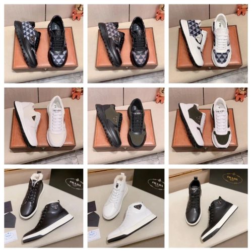 Prada Triangle Logo Chunky Sneakers Leather and Mesh