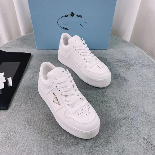 Prada Triangle Logo Leather Sneakers Chunky White