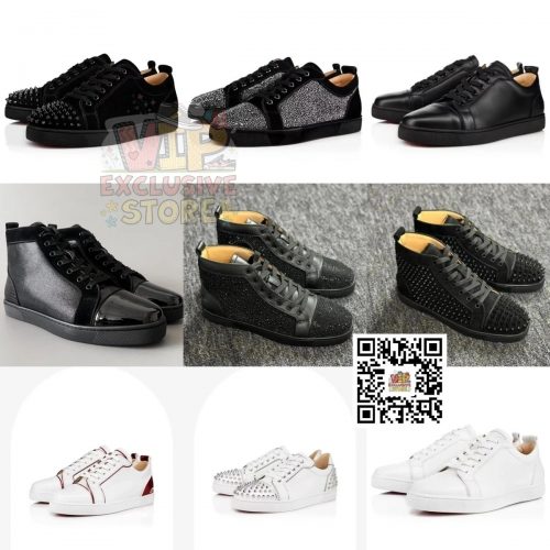 Christian Louboutin Louis Junior and Louis Spikes Studded Sneakers Black and White