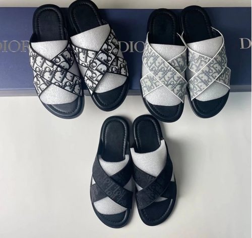 Dior Oblique Canvas Cross Strap Slides Sandals Multicolor