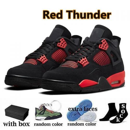 Jordan 4 Retro Red Thunder Basketball Sneakers Black and Red