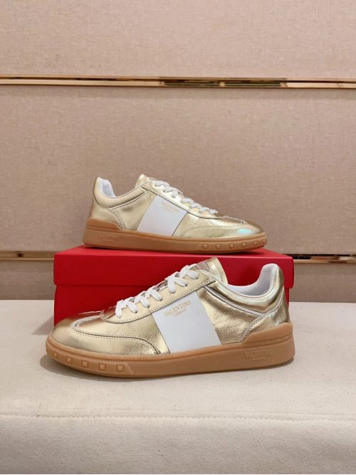 Valentino One Stud Low Top Sneakers Gold and White