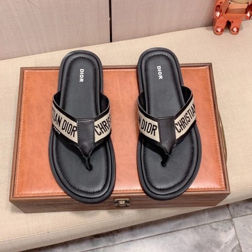 Dior Dway Casual Thong Sandals Black and Beige