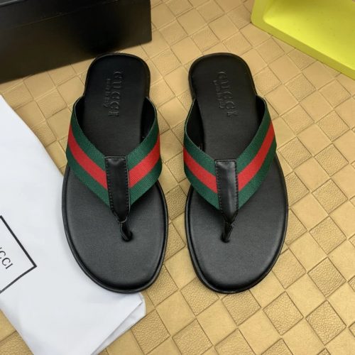 Gucci Web Stripe Thong Sandals Casual Flip Flops Black