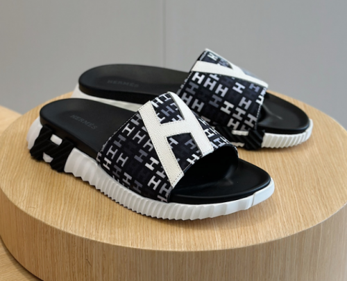 Hermes Izmir Chunky Slides Sandals Black and White