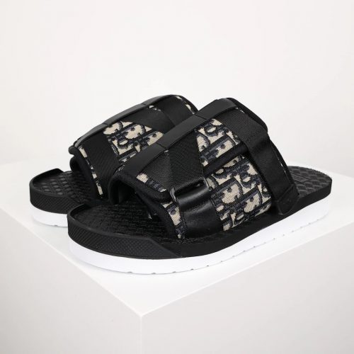 Dior Alpha Oblique Canvas Sandals Black and Beige