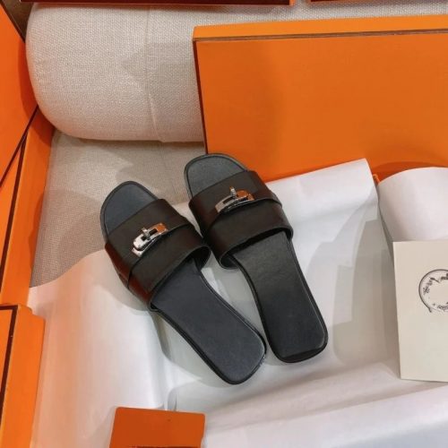 Hermes Oz Leather Slides Black