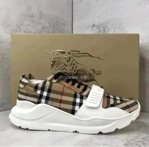 Burberry Check Print Chunky Sneakers Beige and White