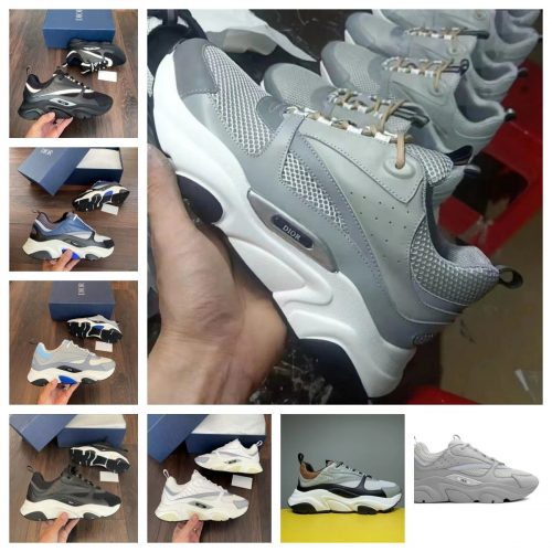 Dior B22 Chunky Sneakers Mesh and Leather Gray and White