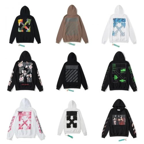 Off-White Graphic Print Streetwear Hoodie Multicolor