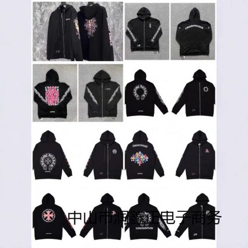 Chrome Hearts Graphic Zip-Up Hoodie Streetwear Sweatshirt Black