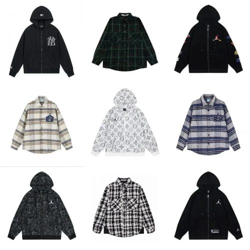 Jordan Jumpman Streetwear Zip-Up Hoodie and Flannel Jacket Set Multicolor