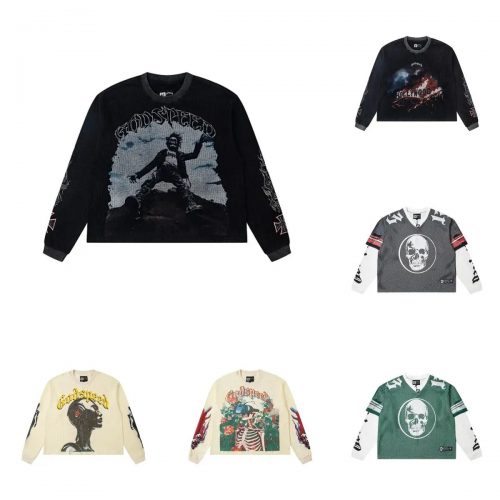 Godspeed Graphic Knit Sweater Oversized Streetwear Crewneck Multicolor