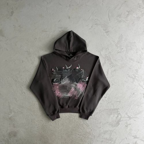 Sp5der Star Graphic Oversized Hoodie Black