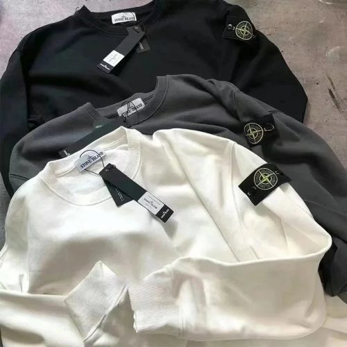 Stone Island Crewneck Sweatshirt Cotton Pullover Black Gray and White