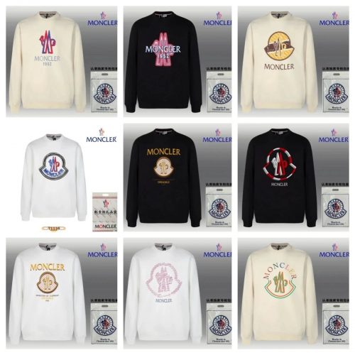 Moncler Graphic Print Cotton Crewneck Sweatshirt Black and White