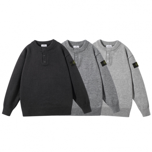 Stone Island Button-Down Knit Sweater Casual Pullover Black Gray and Light Gray