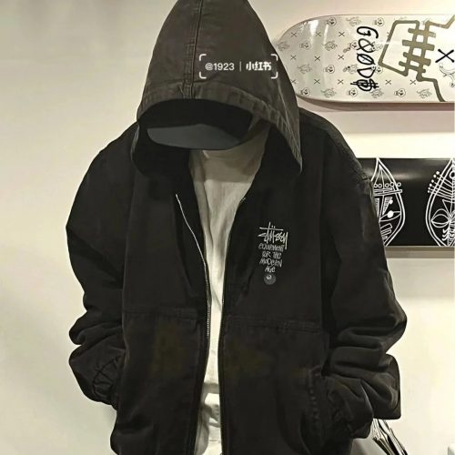Stussy Equipment For The Modern Age Oversized Zip-Up Hoodie Black