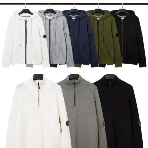 C.P. Company Lens Detail Zip-Up Hoodie and Quarter Zip Sweater Multicolor