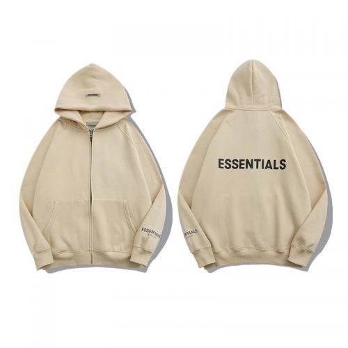 Fear of God Essentials Zip-Up Hoodie Oversized Streetwear Sweatshirt Beige