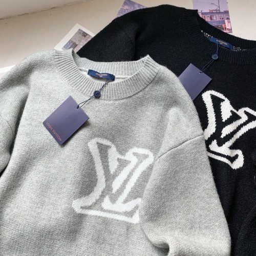 Louis Vuitton LV Intarsia Knit Oversized Sweater Gray and Black