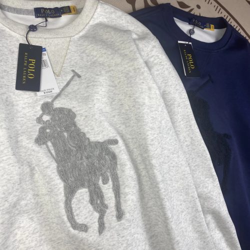 Polo Ralph Lauren PRL Big Pony Embroidered Cotton Crewneck Sweatshirt Gray and Navy