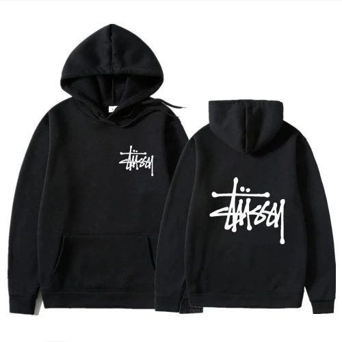 Stussy Signature Graphic Streetwear Hoodie Black