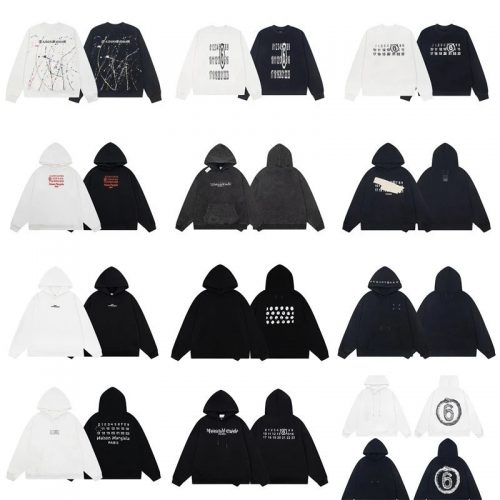 Maison Margiela MM6 Graphic Print Cotton Hoodie Collection Black and White