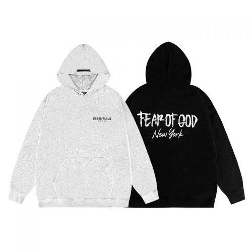 Fear of God FOG Essentials New York Oversized Hoodie Black and Gray