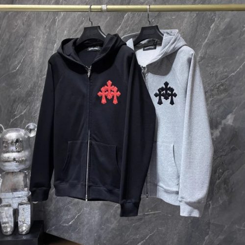 Chrome Hearts Cross Patch Zip-Up Hoodie Black and Gray