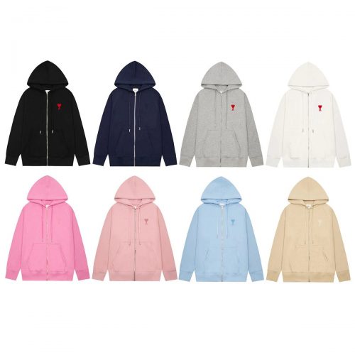 Ami Paris Ami Ami de Coeur Zip-Up Hoodie Cotton Sweatshirt Multicolor