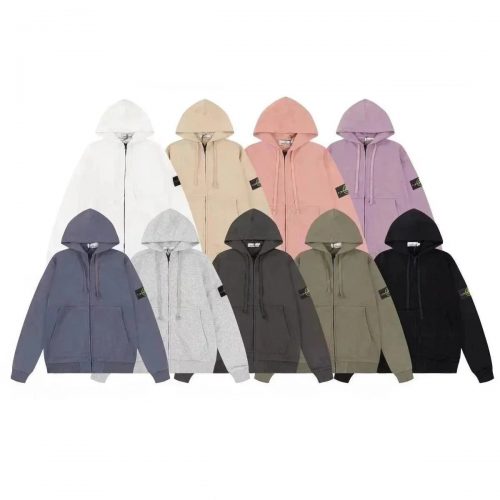 Stone Island Zip-Up Hoodie Casual Cotton Sweatshirt Multicolor