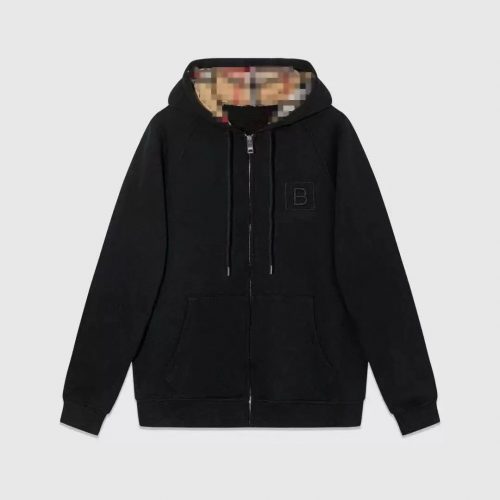 Burberry Check Lined Zip-Up Hoodie Casual Sweatshirt Black