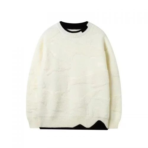 Design Textured Knit Oversized Sweater White and Black