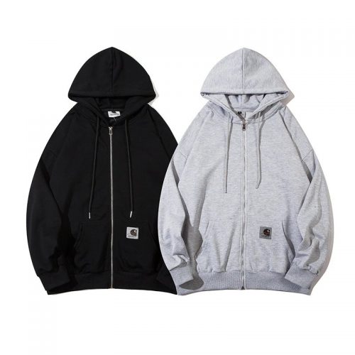 Carhartt Zip-Up Hoodie Oversized Sweatshirt Black and Gray