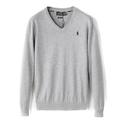 Polo Ralph Lauren PRL V-Neck Cotton Sweater Classic Knit Gray