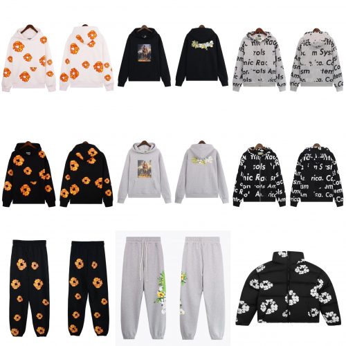 Denim Tears Cotton Wreath Streetwear Hoodie Black and White