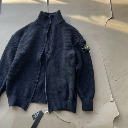 Stone Island Ribbed Knit Zip-Up Cardigan Black