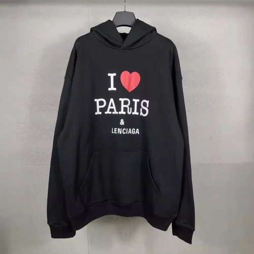 Balenciaga I Love Paris Oversized Hoodie Black