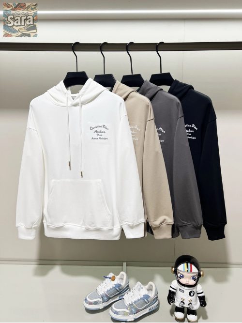 Dior Atelier Hoodie Cotton Pullover White Beige Gray Black