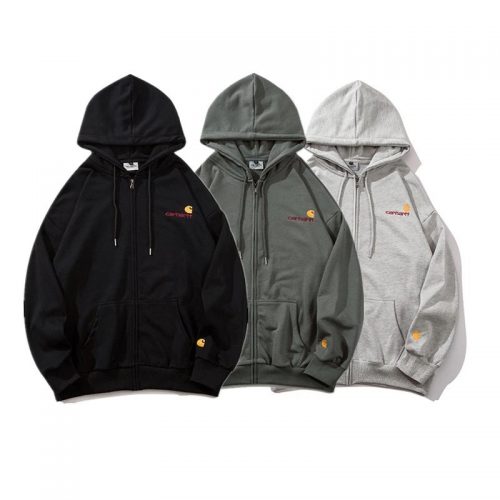 Carhartt Zip-Up Hoodie Casual Cotton Sweatshirt Black Gray and Green
