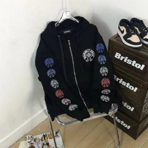 Chrome Hearts Multi-Color Cross Zip-Up Hoodie Streetwear Sweatshirt Black