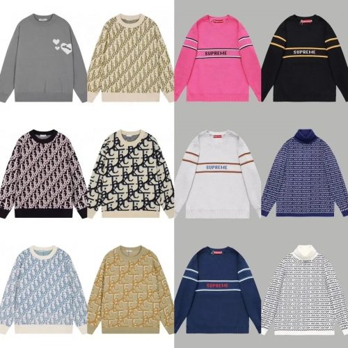 Supreme Striped Logo Sweater Casual Knit Pullover Pink